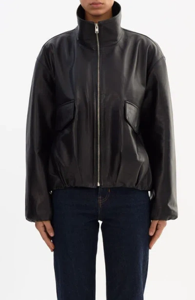 Lamarque Ramona | Funnel Neck Leather Jacket In Black