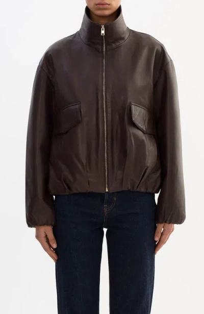 Lamarque Ramona | Funnel Neck Leather Jacket In Brown