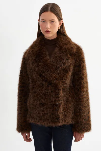 Lamarque Ravenna Faux Fur Coat In Brown