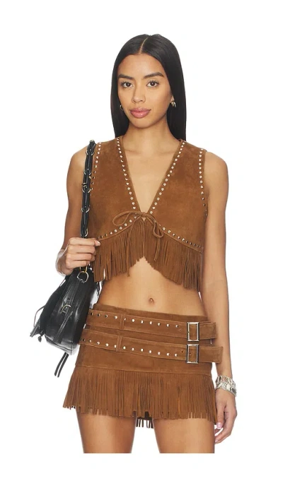 Lamarque Reina Fringed Suede Vest In Brown