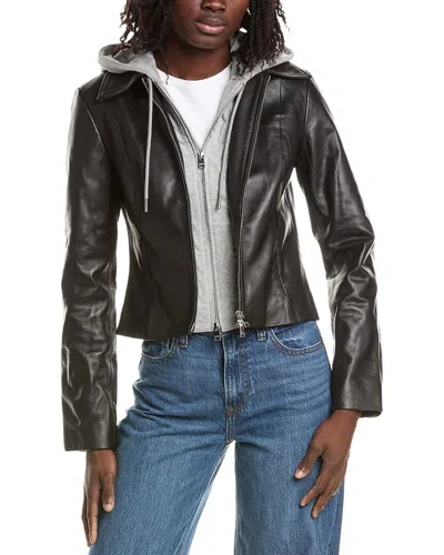 Lamarque Removable Bib Leather Jacket In Black