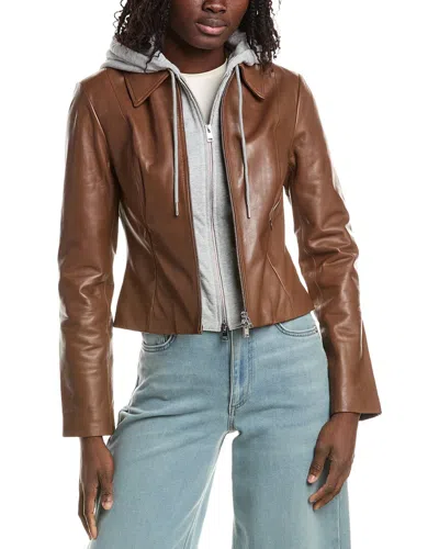 Lamarque Removable Bib Leather Jacket In Brown