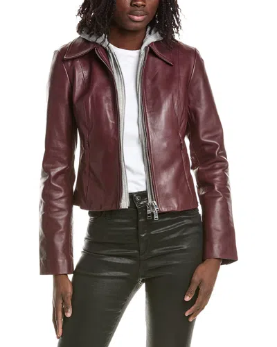 Lamarque Removable Bib Leather Jacket In Burgundy