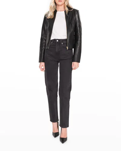 Lamarque Reversible Zip-front Lamb Leather Metallic Bomber Jacket In Black/brown