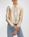 Lamarque Reversible Zip-front Lamb Leather Metallic Bomber Jacket In White/gold