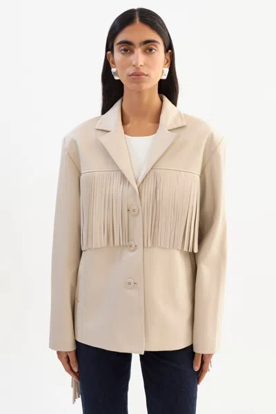 Lamarque Rianne Leather Fringe Jacket In Neutral