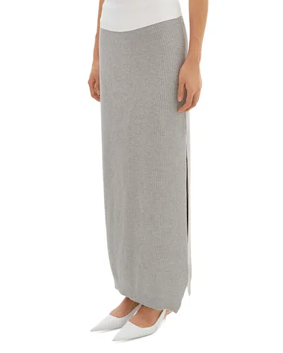 Lamarque Rib Knit Side Slit Maxi Skirt In Light Heather