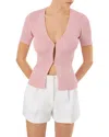 Lamarque Ribbed V Neck Top In Rose