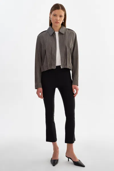 Lamarque Robbie Suede Bomber Jacket In Gray