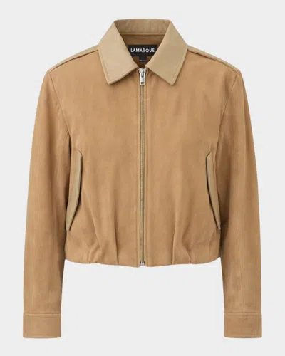 Lamarque Robbie Suede Bomber Jacket In Gray