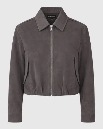 Lamarque Robbie Suede Bomber Jacket In Gray