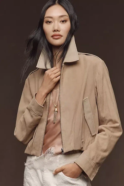 Lamarque Robbie Suede Bomber Jacket In Nude
