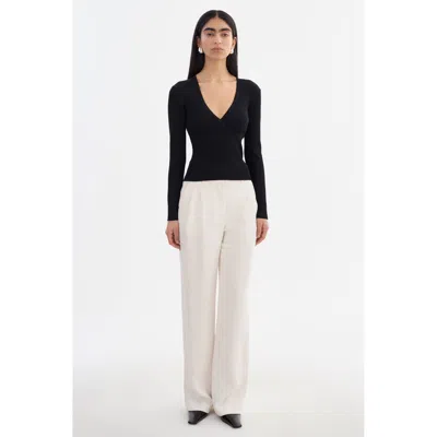 Lamarque Romane Rib Knit Long Sleeve Top In Black