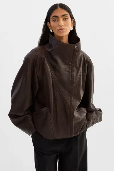 Lamarque Ronja Oversized Leather Jacket In Brown