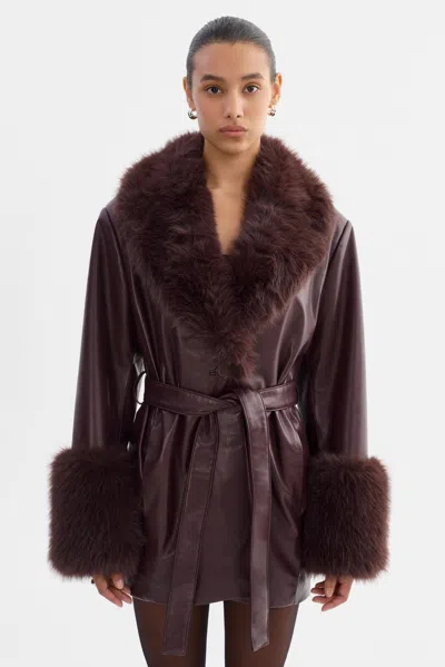 Lamarque Rosabella Recycled Leather Mid-length Coat In Brown