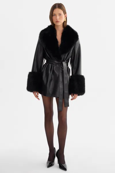Lamarque Rosabella Recycled Leather Mid-length Coat In Black