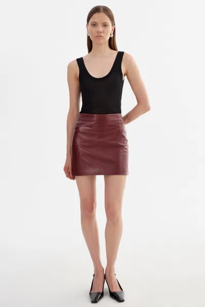 Lamarque Rowan Leather Mini Skirt In Burgundy