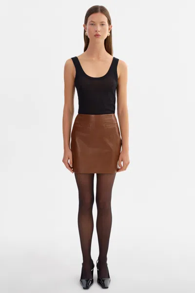 Lamarque Rowan Leather Mini Skirt In Brown