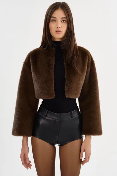 Lamarque Rowdie Faux Fur Jacket In Brown