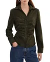 Lamarque Ruched Collared Suede Shirt In Green