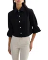Lamarque Ruffle Sleeve Denim Jacket In Black