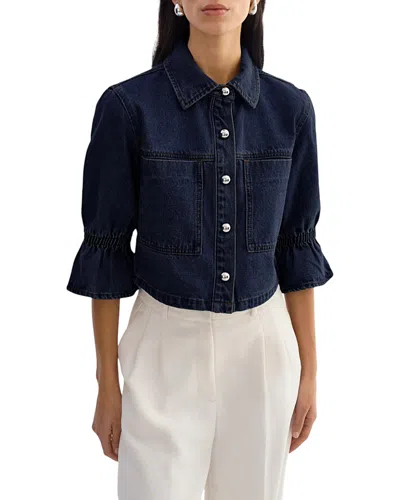 Lamarque Ruffle Sleeve Denim Jacket In Animal Print