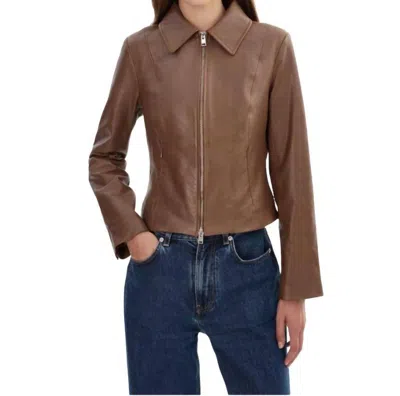 Lamarque Sally Leather Biker Jacket In Tan Heather Grey In Brown