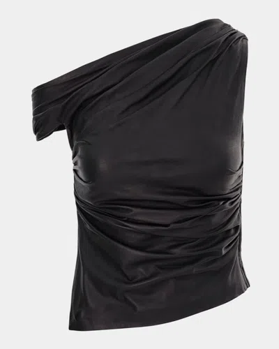 Lamarque Sanne Asymmetric Gathered Leather Top In Black