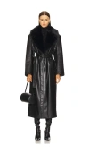 Lamarque Sarita Recycled Sheep Leather Maxi Coat With Faux Fur Collar In 黑色