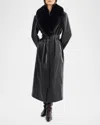 Lamarque Sarita Recycled Sheep Leather Maxi Coat With Faux Fur Collar In Black