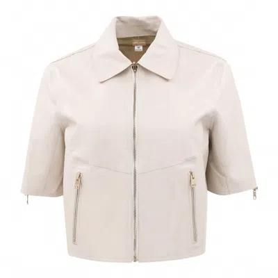 LAMARQUE SEVANA REVERSIBLE LEATHER JACKET IN BONE/GOLD