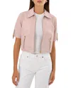 Lamarque Carolina Cropped Ruffle-sleeve Leather Jacket In Rose/gold