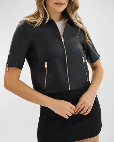 Lamarque Sevana Reversible Short-sleeve Leather Jacket In Black/ Gold Foil