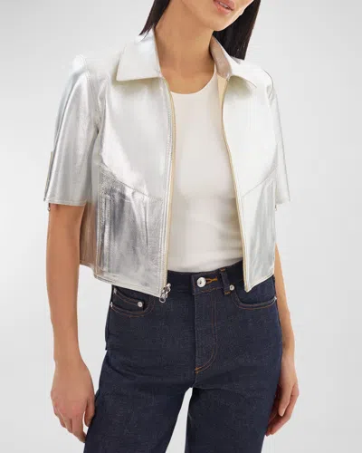 Lamarque Sevana Reversible Short-sleeve Leather Jacket In Lemon Icing/silver