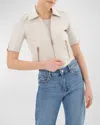 Lamarque Sevana Reversible Short-sleeve Leather Jacket In Winter White/gold