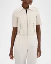 Lamarque Sevana Reversible Short-sleeve Leather Jacket In Winter White/silver