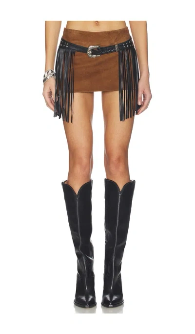 Lamarque Shann Belted Micro Suede Skirt In Brown