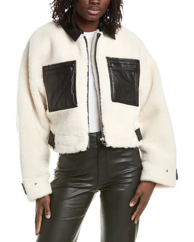 Lamarque Sherpa Leather-trim Jacket In Neutral