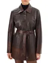 Lamarque Marlowe Belted Leather Coat In Rub Off Brown