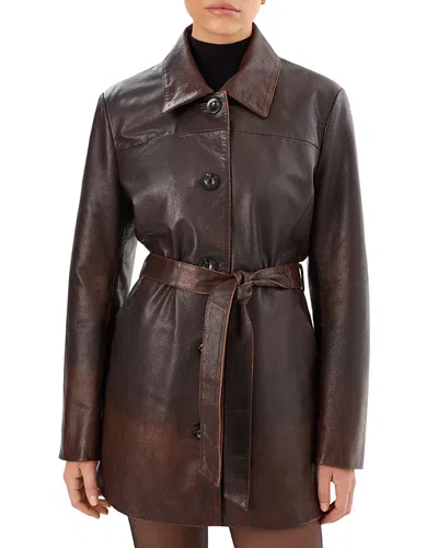 Lamarque Marlowe Belted Leather Coat In Rub Off Brown