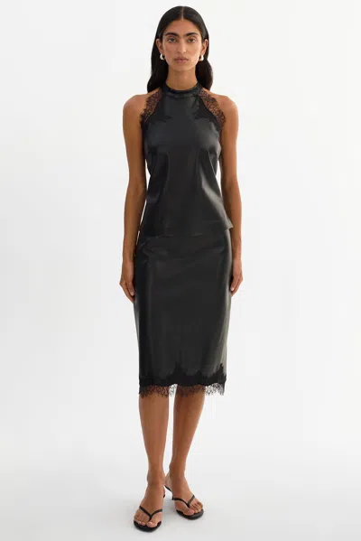 Lamarque Sonja Lace Trim Faux Leather Skirt In Black