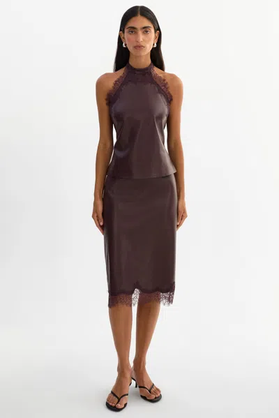 Lamarque Sonja Lace Trim Faux Leather Skirt In Burgundy