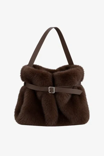 Lamarque Spara Belted Faux Fur Bucket Bag
