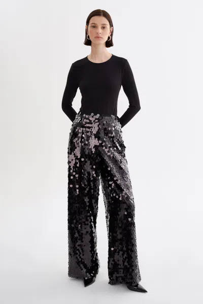 Lamarque Stacy Sequin Wide Leg Pants In Black