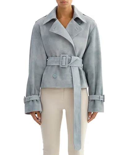 Lamarque Suede Short Trench Coat In Blue