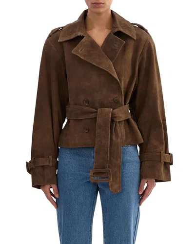 Lamarque Suede Short Trench Coat In Brown