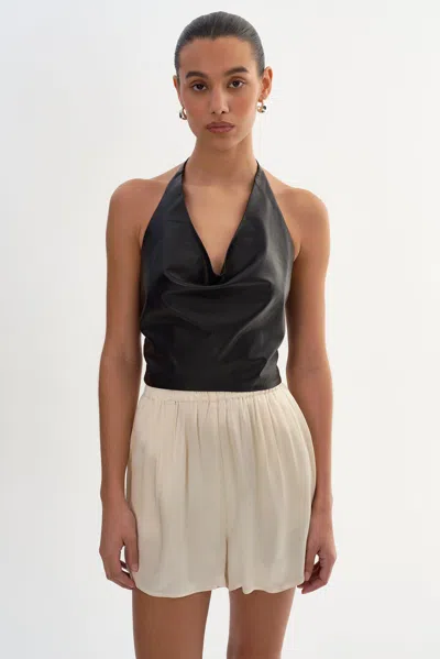 Lamarque Syeda Cowl Neck Leather Top In Black