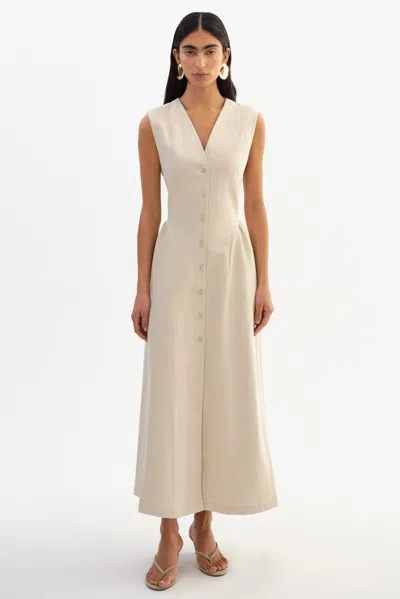 Lamarque Tamika Linen Blend Twill Dress In Neutral