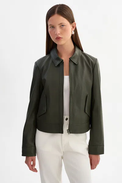Lamarque Tess Leather Jacket In Green