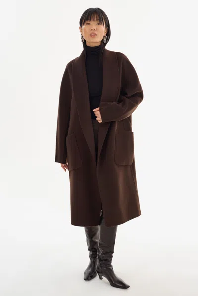 Lamarque Thara Shawl Collar Wool Coat In Brown